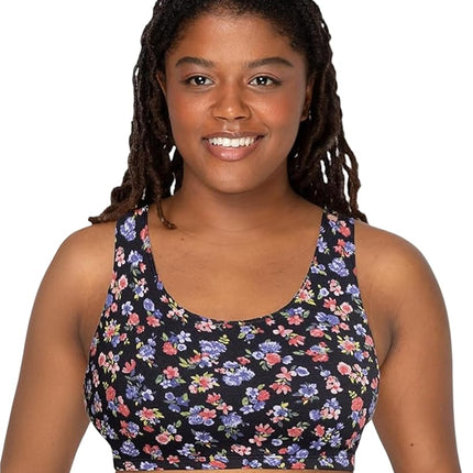 Fruit of the Loom Women's Built Up Tank Style Sports Bra Value Pack, 100 inches, Midnight Meadow/Lilas/Grey Heather/Black Hue, 42 (Pack of 4)