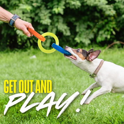 Nerf Dog Jouet à tirer 3 anneaux en TPR de 29 cm – Bleu, Vert et Orange