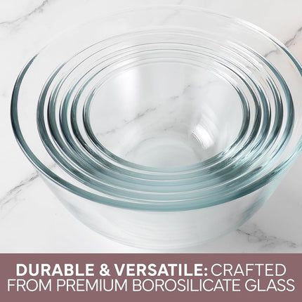 Ensemble de 12 bols mélangeurs en verre Cook with Color avec couvercles – Bols gigognes en verre borosilicate pour la cuisine, la pâtisserie et la préparation des repas, rose