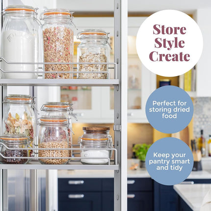 Kilner Square Clip Top Jar 3L (3000ml) Airtight Glass Jar for Preserving Whole Fruits Vegetables and Storing Cereals Pasta Nests Pet Biscuits