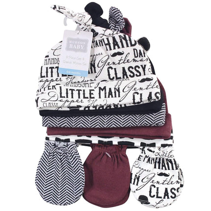 Hudson Baby Ensemble bonnet et moufles anti-éraflures en coton pour bébé unisexe, Vintage Little Man, 0-6 mois