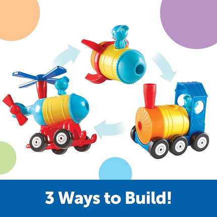 Learning Resources 1-2-3 Build It - Rocket-Train-Helicopter, Fine Motor Toy, Kids Building Set