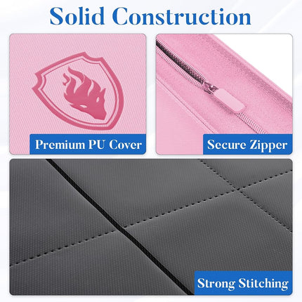 Premium Zip Card Binder 12 Pocket, Fabmaker 912 Pockets Trading Card Binder, PU Zipper Card Collection Album, Sturdy Side-Loading Card Book Holder for MTG, TCG, Game Cards, Sports Cards, Pink