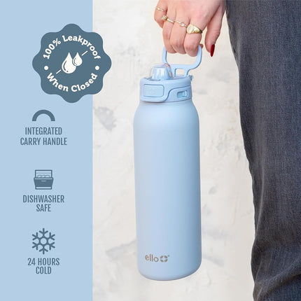 Ello Pop & Fill 32oz Stainless Steel Water Bottle with Quick Fill Technology, Double Walled and Vacuum Insulated Metal, Leak Proof Locking Lid, Sip and Chug, Reusable, BPA Free, Gloss Daisies