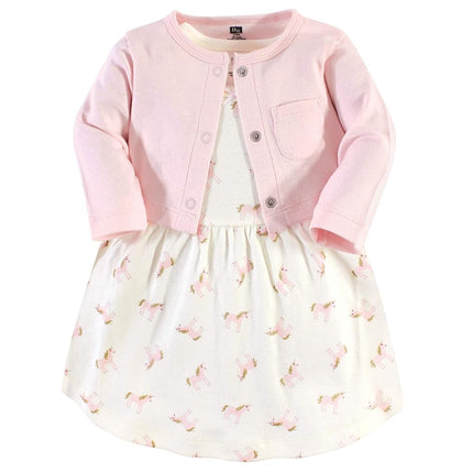 Ensemble robe et gilet en coton Hudson Baby pour bébés et tout-petits filles, licorne dorée, 0-3 mois