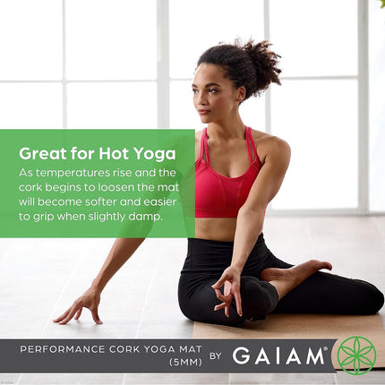 Gaiam Yoga Mat Cork - Great for Hot Yoga, Pilates (68-Inch x 24-Inch x 5mm Thick) Black/Brown