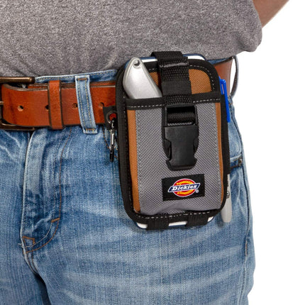 Dickies Funda Grande para Teléfono de 2 Compartimentos, Clip de Acero de Ajuste Universal para Cinturón de Herramientas, Correa de Seguridad para Teléfono, Mosquetón para Guardar Llaves de Clip Rápido
