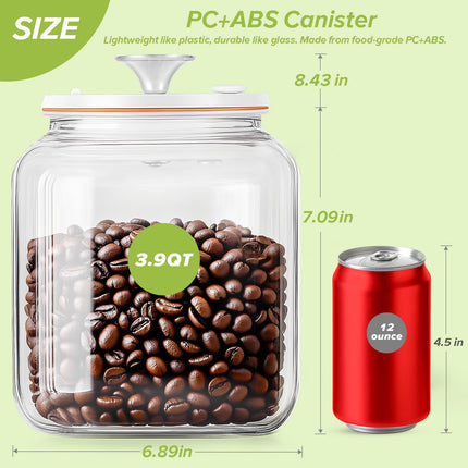 Secura VacGuard Fresh Canister, Electric Vacuum Canister, Smart Storage Container & Coffee Containers for Coffee Beans, Cookie & Pet Food 3.7 L, 125 oz