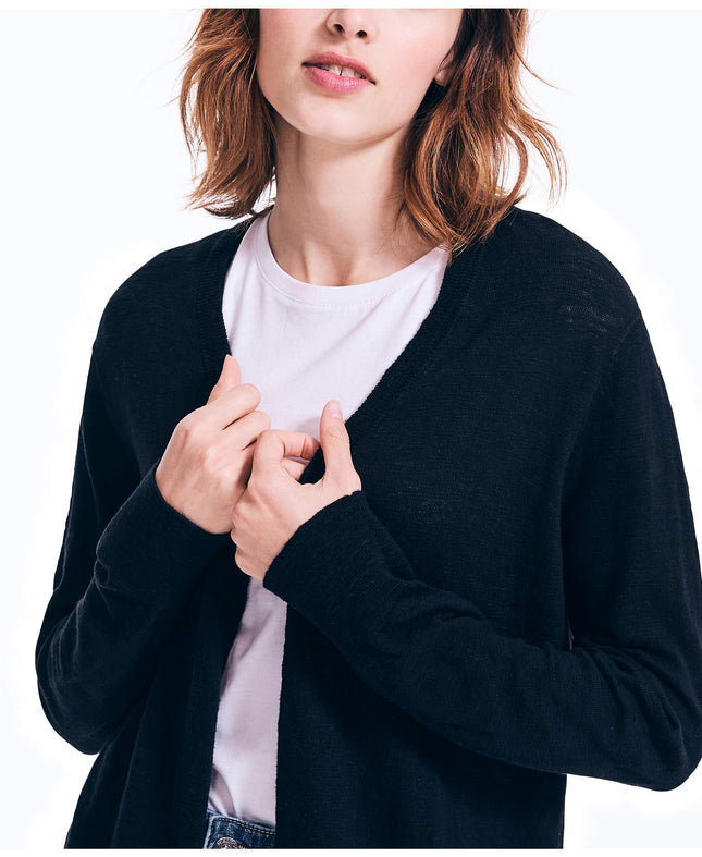 Cardigan long souple ouvert devant Nautica pour femme, noir véritable, taille M