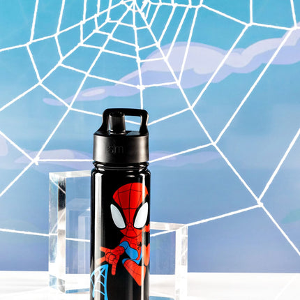Botella de agua Simple Modern Spiderman para niños con tapa de pajita | Vaso reutilizable de acero inoxidable con aislamiento de Marvel, regalos para la escuela, niños pequeños | Colección Summit | 530 ml, Spidey Kid
