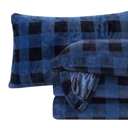 Elegant Comfort Luxuriously Soft 4-Piece Velvet Plush Flannel Sheet Set - Premium Quality - Cozy Warm, Anti-Static, Non Pilling Fuzzy Velvet Flannel Fleece Deep Pocket Sheet Set -Twin XL, Buffalo Blue