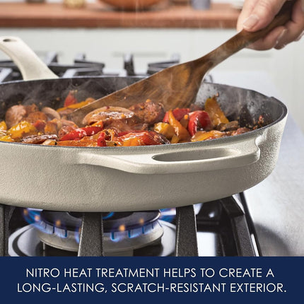 Rachael Ray Nitro Sartén de hierro fundido con asa auxiliar y boquillas, 30 cm, Rojo