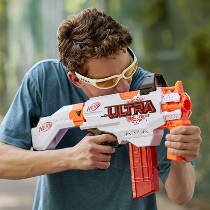 Nerf Ultra Focus Motorized Blaster, 10 AccuStrike Ultra Darts, Clip, Stock, Compatible Only with Nerf Ultra Darts Amazon Exclusive