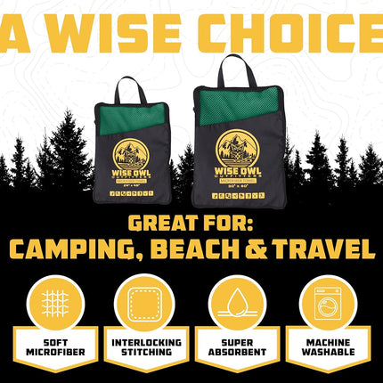 Wise Owl Outfitters Camping Towel - Ultra Soft Compact Quick Dry Microfiber - Great For Fitness, Hiking, Yoga, Travel, Sports, Backpacking & The Gym Large 24x48 Green