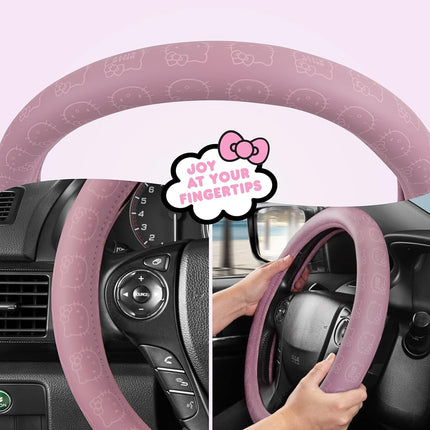 Sanrio Hello Kitty Pink Car Steering Wheel Cover, Universal Fit Cute Car Accessories for Women Styli
