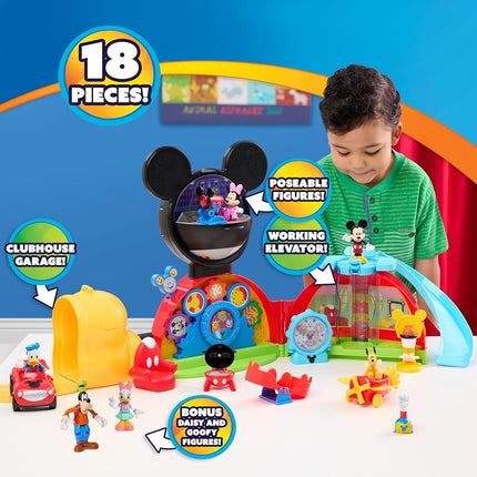 Just Play Disney Jr. Mickey Mouse Clubhouse 28 Inch Deluxe Game with 2 Exclusive Figures as a Gift, Lights and Sounds, 18 Pieces, Toy for Children from 3 Years