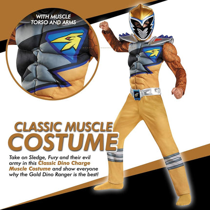 Déguisement Power Rangers Dino Charge Ranger Doré Classique Musclé, Petit (4-6)