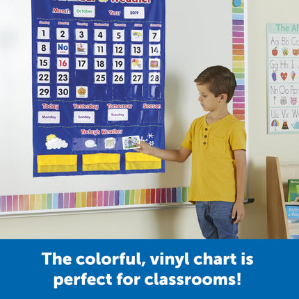 Learning Resources Calendar & Weather Pocket Chart - Classroom Calendar, Calendar and Weather Chart for Classroom, Teacher and Back to School Supplies