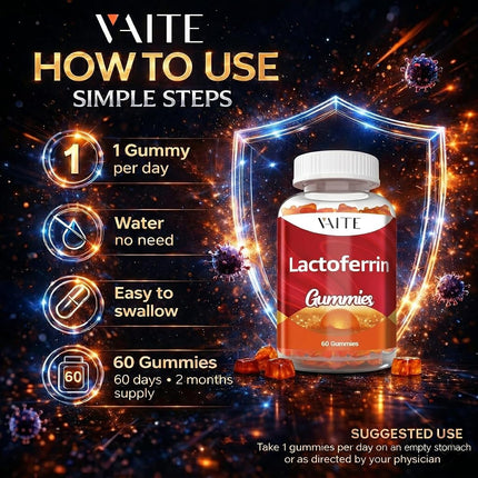 Lactoferrin Supplements 500mg – Supports Digestion & Gut Barrier, Chewable Supplement for Adults, Advanced Daily Wellness, Gluten Free, Soy-Free, Sugar-Free Gummy, Non-GMO Formula, 60 Gummies