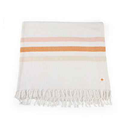 BEACH STATE Couverture de plage Oceanside, 168 x 203 cm, Couverture de pique-nique premium 100 % coton, Serviette de plage surdimensionnée avec franges, Accessoires de plage bohème (Sunset Stripe)