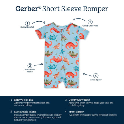 Mameluco de manga corta Gerber unisex supersuave con viscosa de eucalipto, modelo Snugosaurous, 6-9 meses