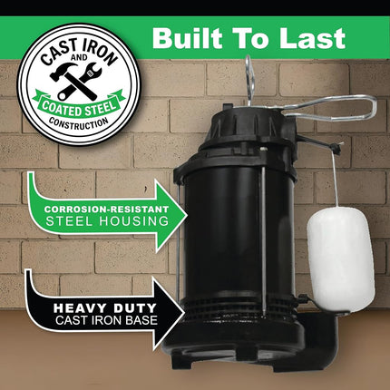 Wayne CDU800 1/2 HP Submersible Cast Iron and Steel Sump Pump with Integrated Vertical Float Switch
