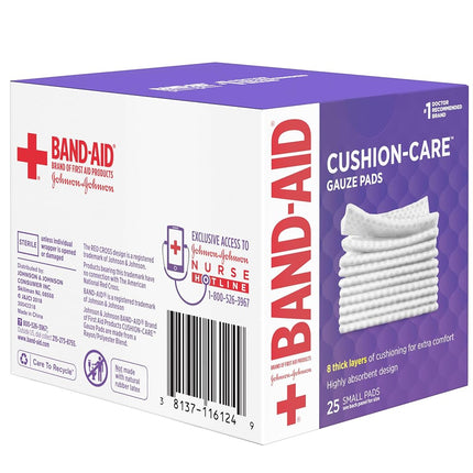 Band-Aid Brand Cushion Care Non-Stick Gauze Pads, Individually-Wrapped, Small, 2 in x 2 in, 25 ct