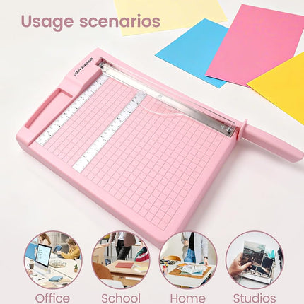 Paper Trimmer, 12" Cutting Length Heavy Duty Paper Cutter with Safety Protection and Blade Lock, Paper Cutter 12 Sheets, Cardstock/Laminate (Pink)