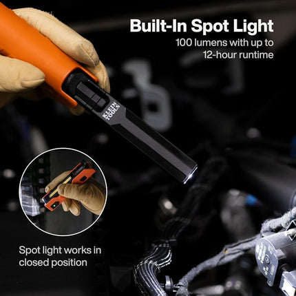 Klein Tools 56073 Foldable Craft Light, 500 Lumens LED with 180 Degree Rotation and 270 Degree Rotation, USB-C Rechargeable Flashlight with Built-in Spotlight, Magnetic Base, IP54 Rating
