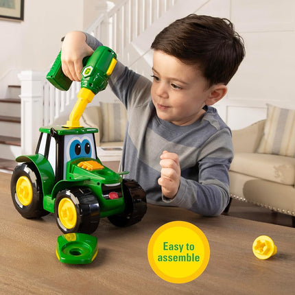 John Deere Build A Johnny Tractor, 16 Piece Building Farm Toy Car, Tractor Toy With Motorised Drill For 18 Months, 2, 3 and 4 Years Old Boys and Girls
