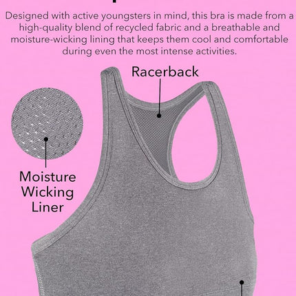 Sujetador deportivo racerback Fruit of the Loom Stay Dry para niña, orquídea estelar con gris/carbón, mediano