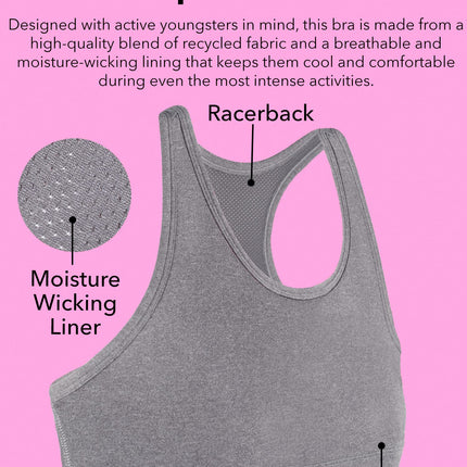 Fruit of the Loom Girls' Stay Dry Racerback Sports Bra, White/Neon Pink, X-Small
