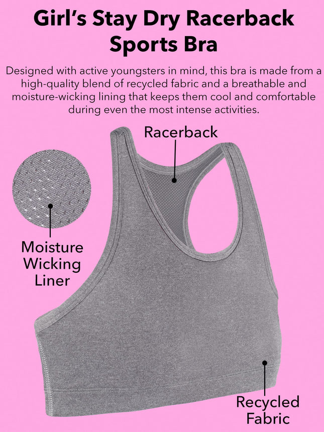 Soutien-gorge de sport dos nageur Fruit of the Loom Stay Dry pour filles, blanc/rose fluo, très petit