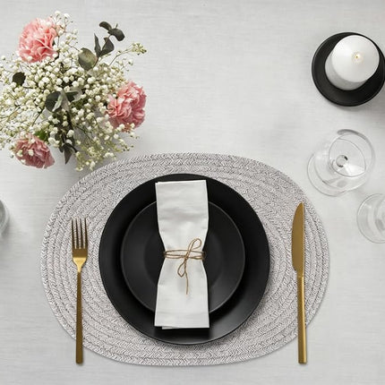 Handmade Boho Placemats Set of 6 Oval – Natural Woven Cotton Farmhouse Table Mats for Dining Table, Fall, Halloween, Thanksgiving, Christmas (Mix Brown, Oval 16 * 12)
