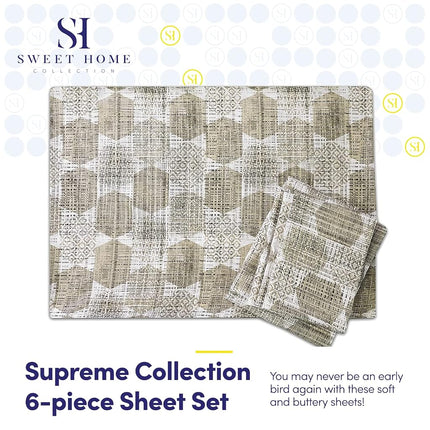 Sweet Home Collection Queen 6 Piece 1500 Thread Count Supreme Collection Fine Brushed Microfiber Deep Pocket Sheet Set - 2 Extra Pillowcases, Monaco