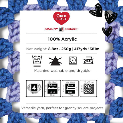 Red Heart All in ONE Granny Square Scarlet Sands Yarn - 3 Pack of 8.8oz/250g - 100% Acrylic - #4 Worsted (Medium) - 440 Yards - Knitting/Crochet