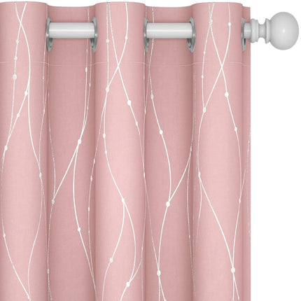 Deconovo Rideaux Occultants – Imprimé Pois Vague Argentée, Isolation Thermique, Réduction du Bruit, Rideaux Intimité pour Chambre et Salon (42W x 45L Pouces, Rose Corail/Argent, 2 Panneaux)