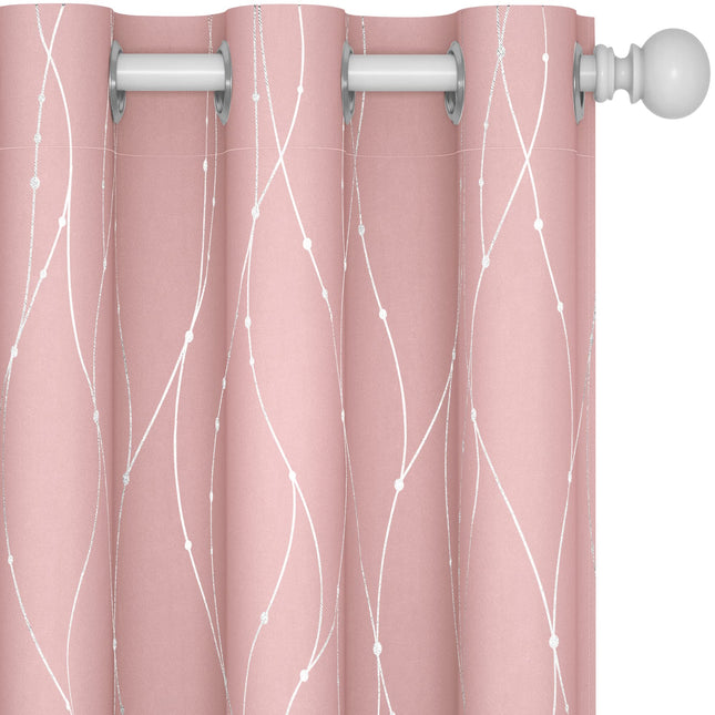 Deconovo Blackout Curtains - Silver Wave Dots Prin