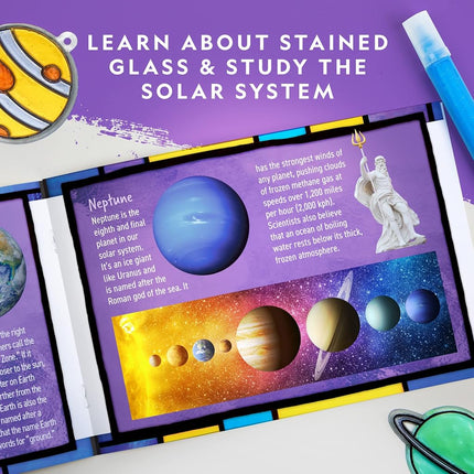 NATIONAL GEOGRAPHIC Kids Window Art Kit - "Stained Glass" Solar System Arts & Crafts Kit with Glow in the Dark Planets, Use as Window Suncatchers, Hanging Decor from Ceiling, Mobile, Space Room Décor