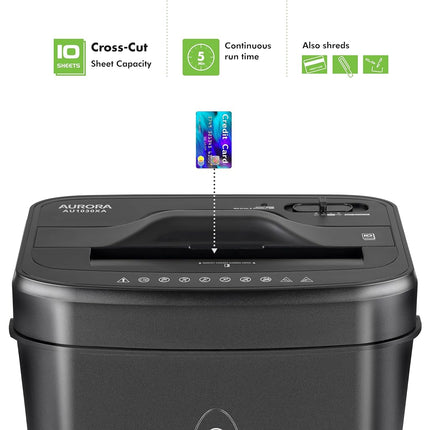 Aurora AU1030XA 10-Sheet Crosscut Paper/Credit Card Shredder with 4.4-Gallon Wastebasket