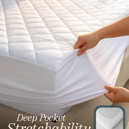 Quilted Mattress Topper, King size fits 40cm deep, Soft Mattress Pad