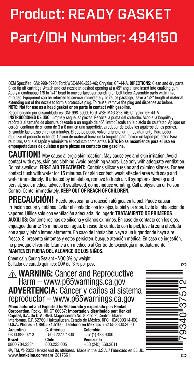 LOCTITE 37512 Ready Gasket - Mastic d'étanchéité en cartouche - 147 ml