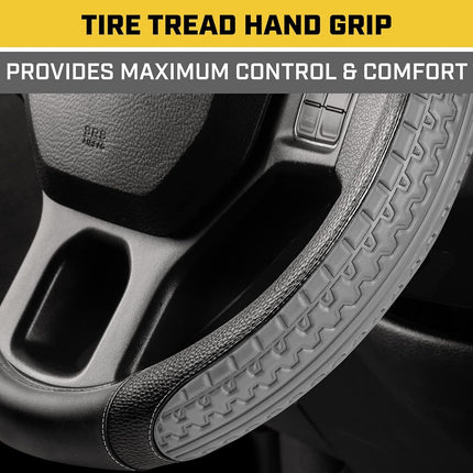 Funda para volante de coche Cat DuraGrip, grande de 16 pulgadas, diseño de agarre de tracción inspirado en la banda de rodadura, funda negra para volante de coche,