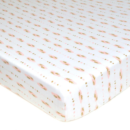 American Baby Company Printed 100% Cotton Jersey Knit Fitted Crib Sheet for Standard Crib and Toddler Mattresses, Sparkle Gold and Pink Feathers, for Girls