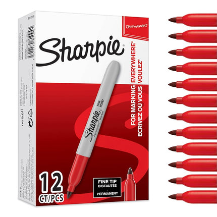Sharpie Permanent Markers | Fine Point for Bold Details | Red Ink | 12 Marker Pens