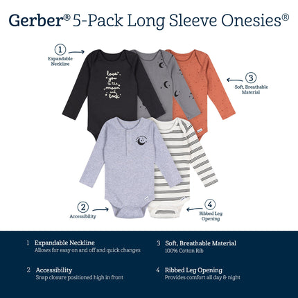 Gerber Baby Boys' 6-Pack Long-Sleeve Onesies Bodysuit, Galaxy Adventure, 6-9 Months