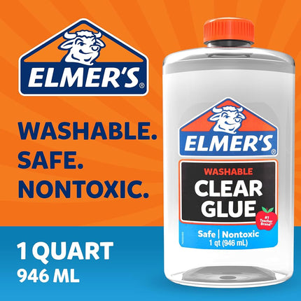 Elmer's Clear Liquid School Glue, Slime Glue, & Craft Glue | Large 1 Quart for School Supplies & Slime Supplies | Washable Glue