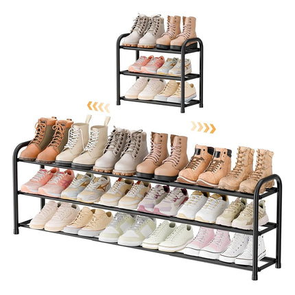 ENJOYBASICS 3 Tier Expandable Shoe Rack, Metal Small Shoes Shelf, Black