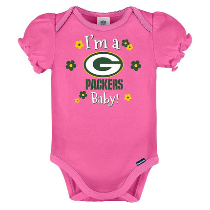 NFL Green Bay Packers Girls 20183 Pack Bodysuit, Pink, 0-3 Months