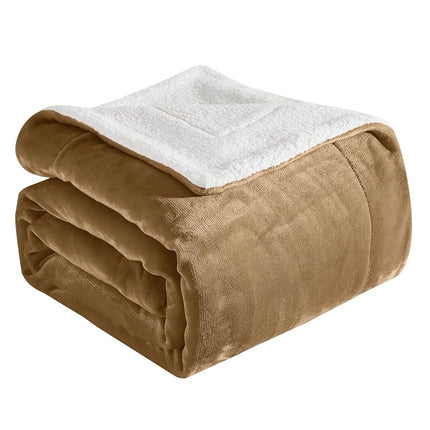 Elegant Comfort Ultra Soft Reversible Flannel Sherpa Blanket - Cozy Silky Fleece Throw for Couch, Bed - Plush Fuzzy Warm Winter Blanket for Gift, Twin XL, Taupe